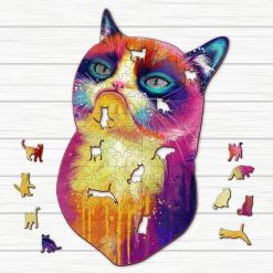 Colorful Grumpy Cat Image Wooden Puzzle