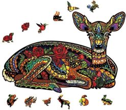 Colorful Lying Deer Animal Shaped Image Wooden Puzzles